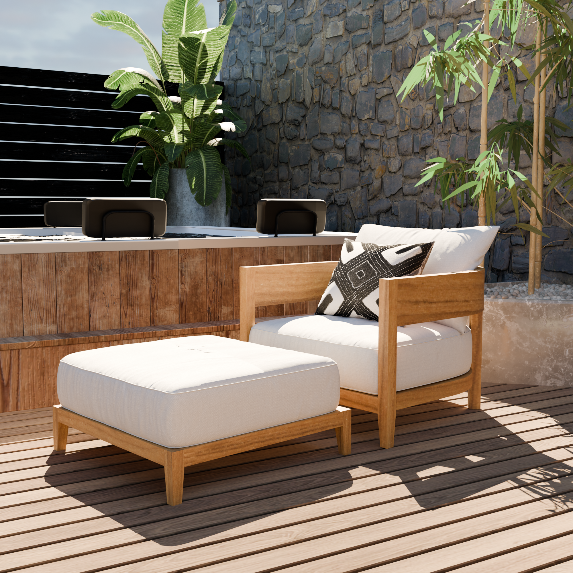 Hinskey Luxury Teak Solid Wood Garden Sun Lounger