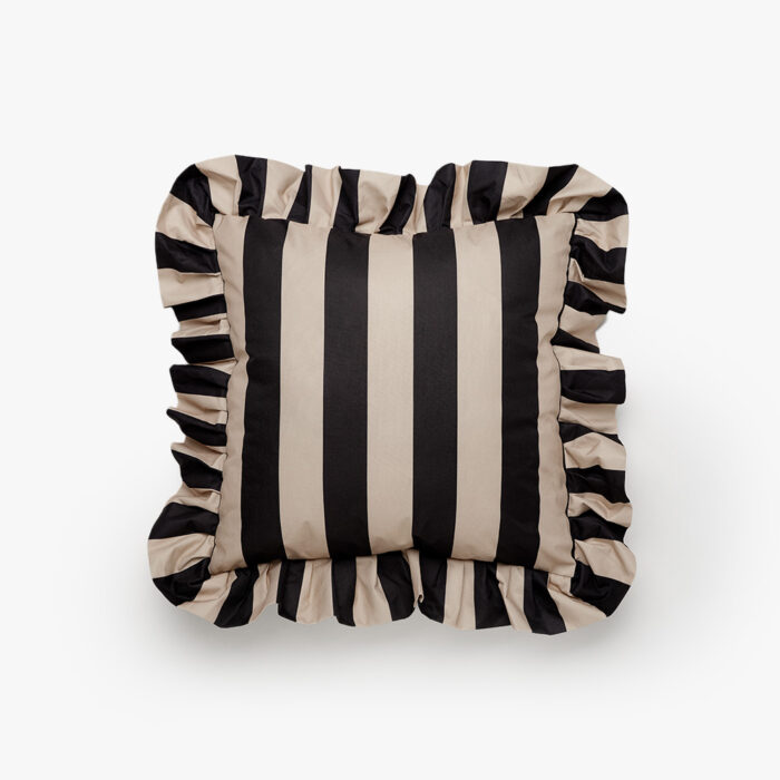 Garden Glory Luxury Outdoor Ruffle Pillows - Beige/Black