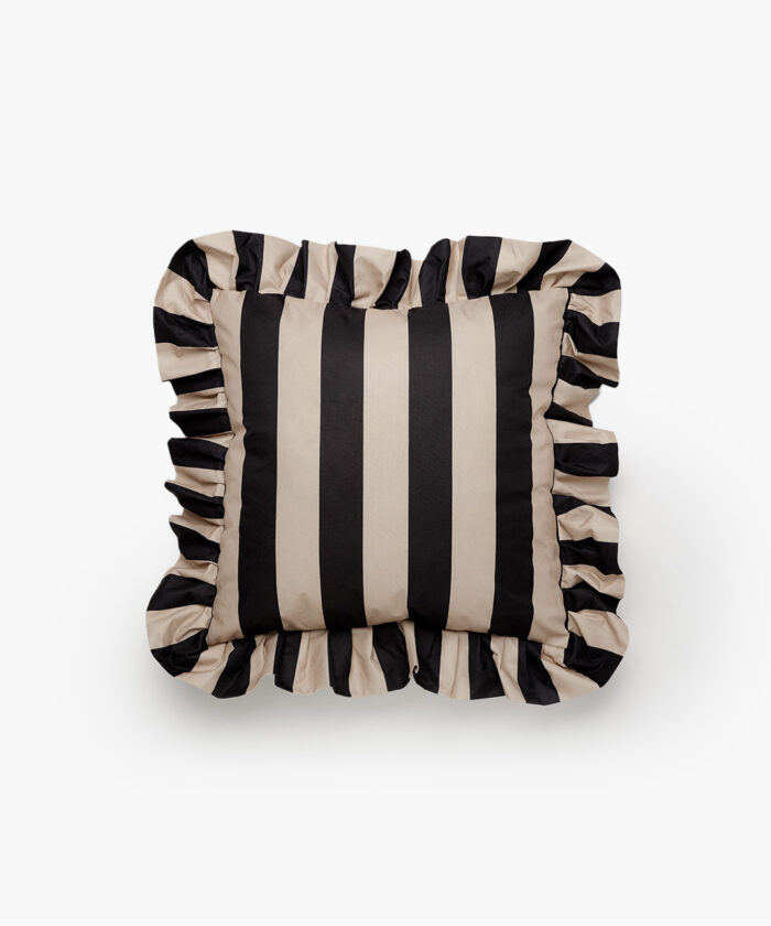 Garden Glory Luxury Outdoor Ruffle Pillows - Beige/Black