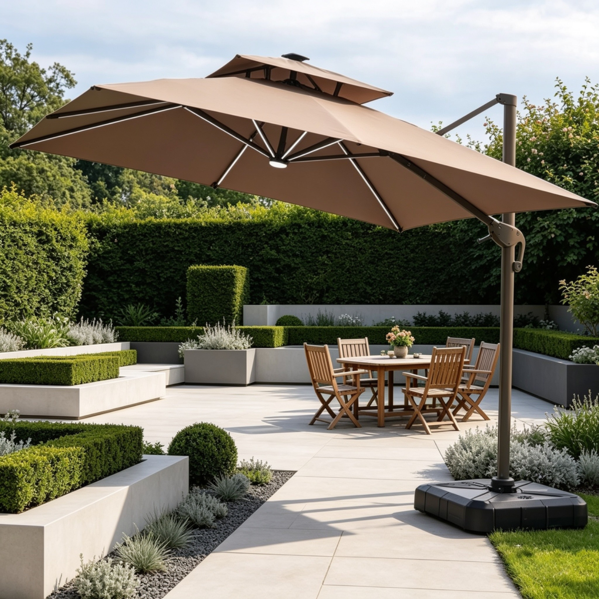 Portland LED 3m Square Garden Parasol