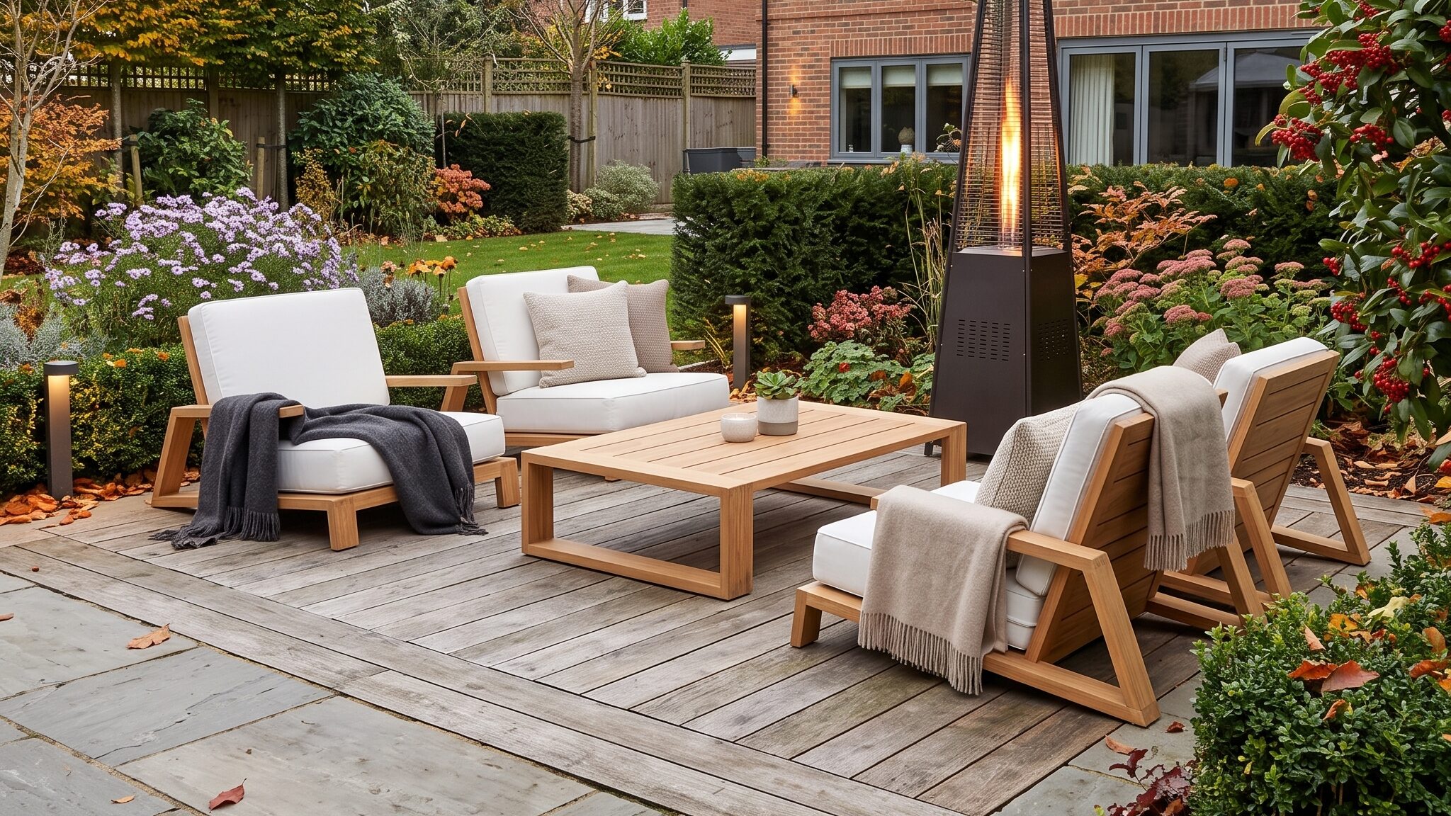 Chawley sofa set in an autumunal garden